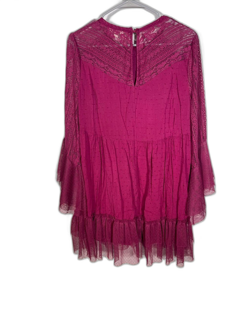 UMGEE MAGENTA PURPLE BOUTIQUE LACE TUNIC BOHO MINI DRESS BELL SLEEVES MEDIUM - Picture 5 of 5
